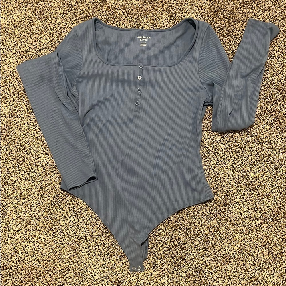American Eagle Outfitters Gray Asymmetrical Long Sleeve Bodysuit